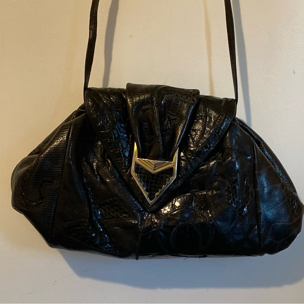 Vintage Sharif 1980’s Black Leather patchwork Women's Bag